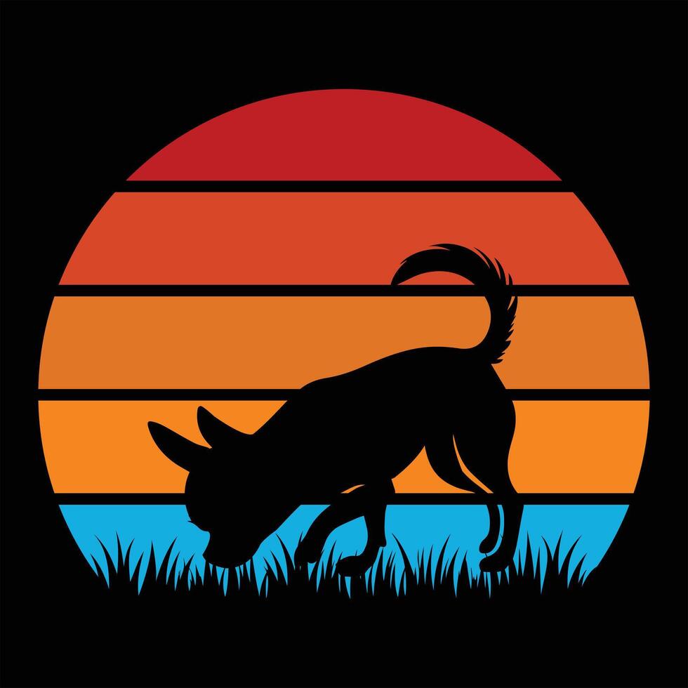Sunset Retro Illustration Featuring Chihuahua Dog vector