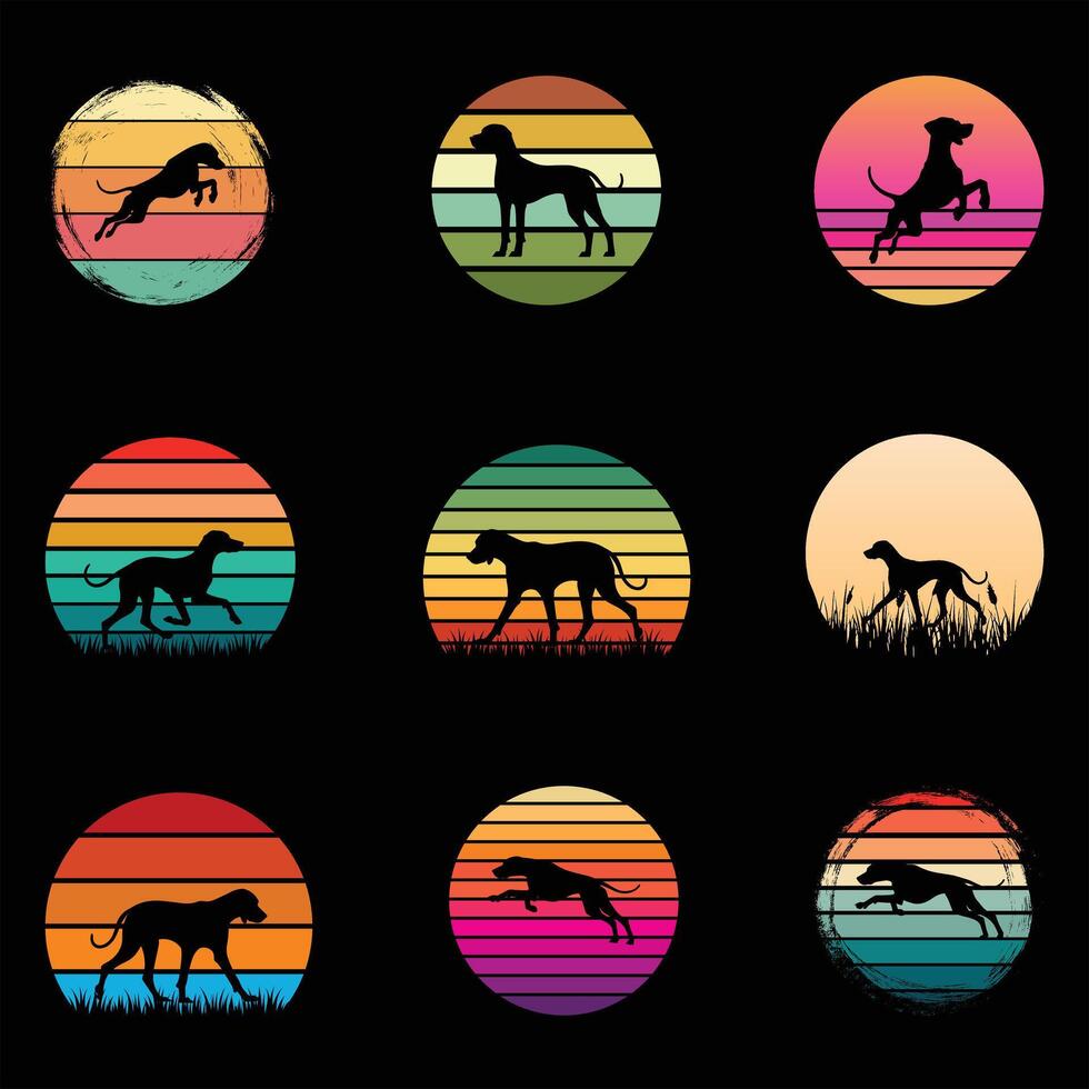 Rhodesian Ridgeback Dog in a Retro Sunset Art Design Bundle vector