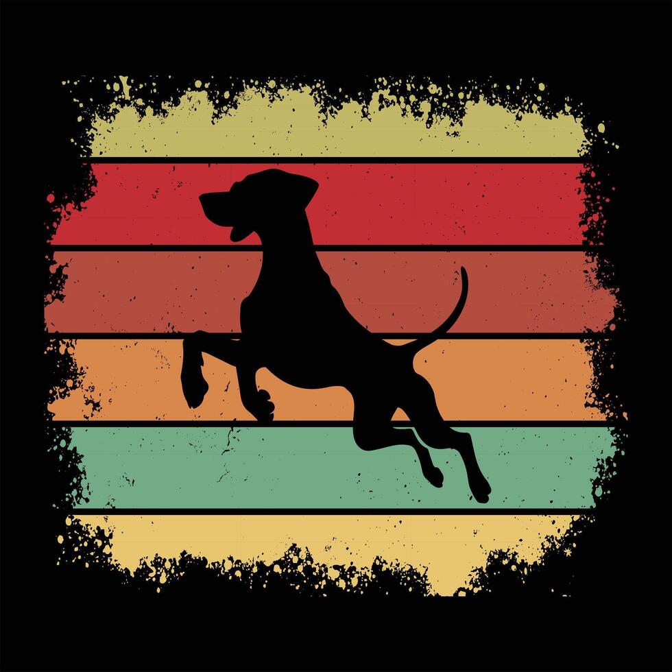 Retro Sunset Background Highlighting Rhodesian Ridgeback Dog Silhouette vector