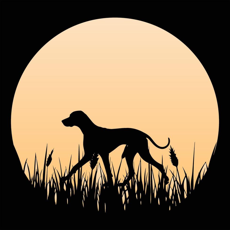 Retro Style Sunset Illustration Featuring Rhodesian Ridgeback Dog vector