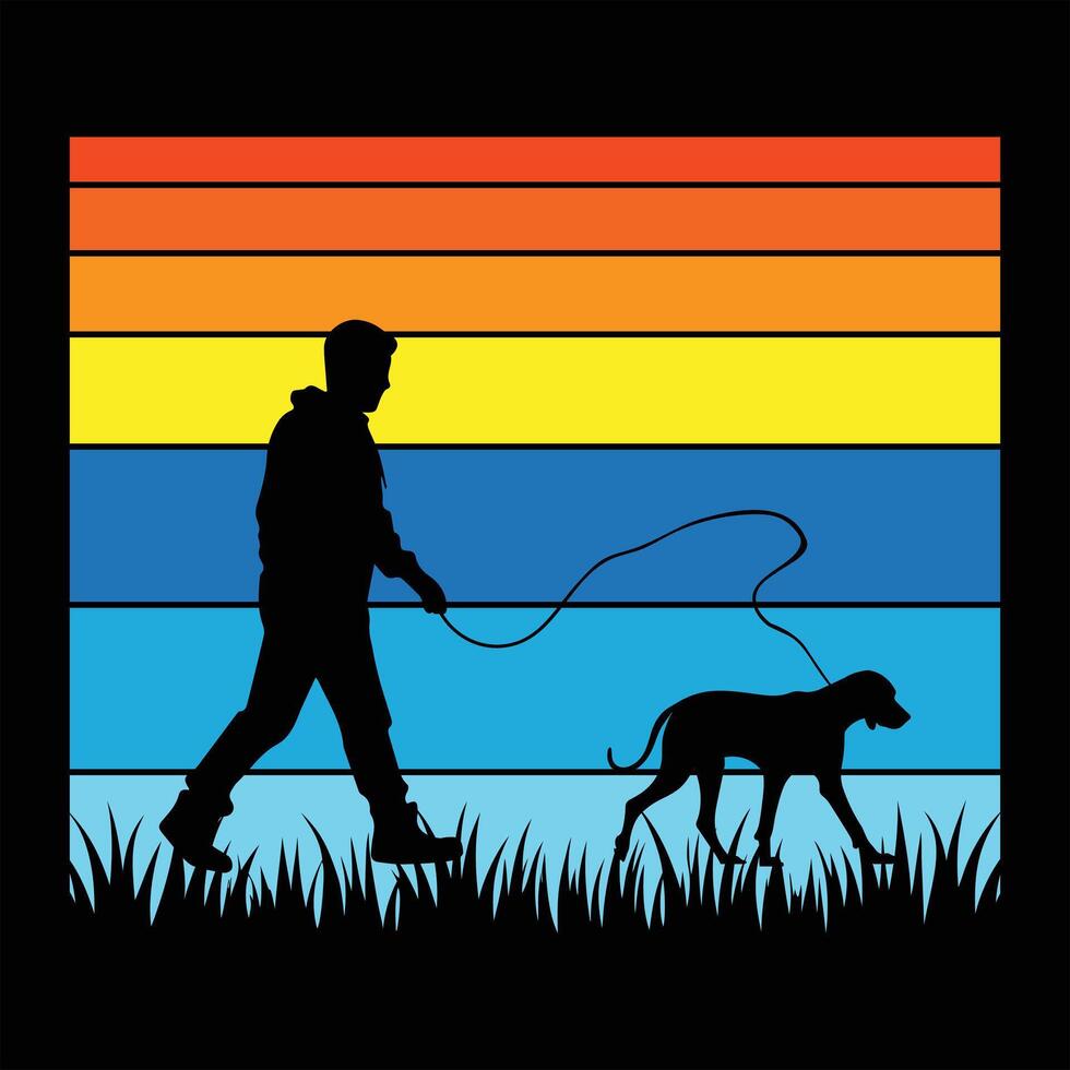 Rhodesian Ridgeback Dog Design with Vintage Sunset Background vector