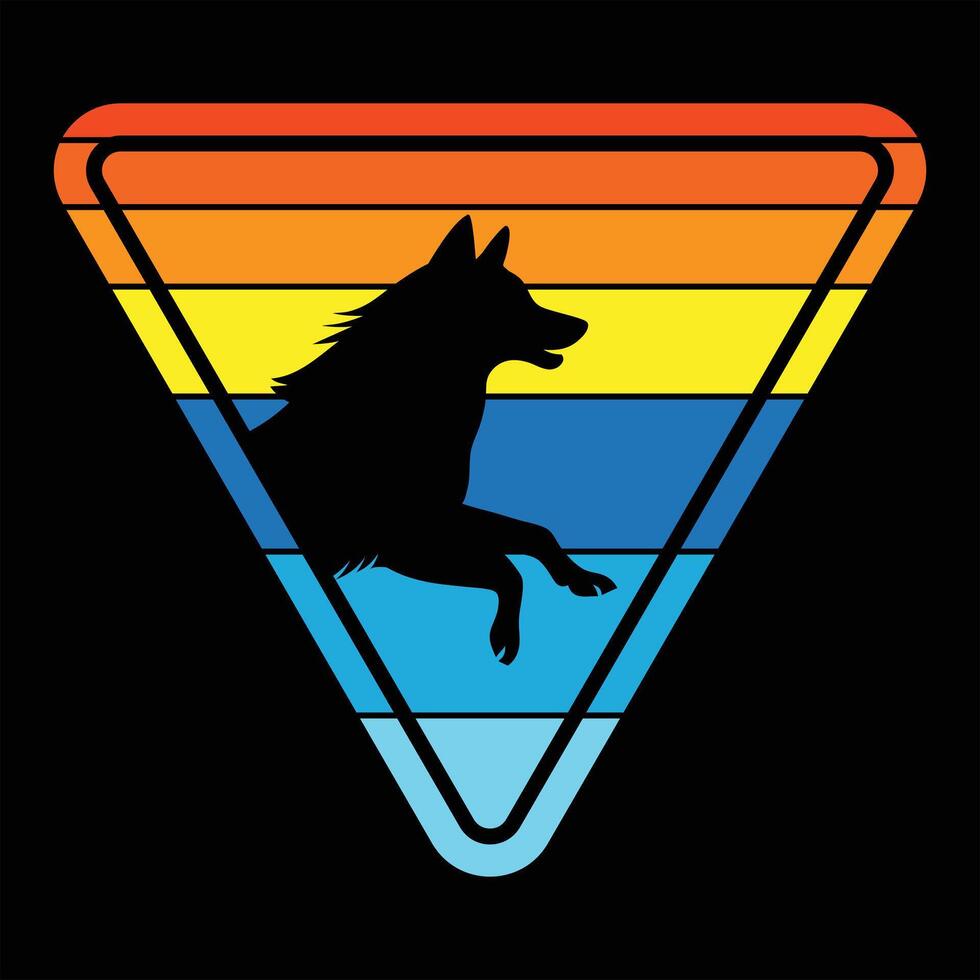 Alaskan Malamute Silhouette in Retro Sunset Style vector