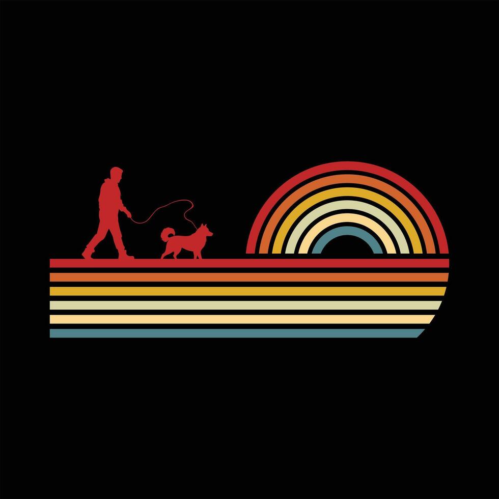 Retro Style Alaskan Malamute Silhouette at Sunset vector