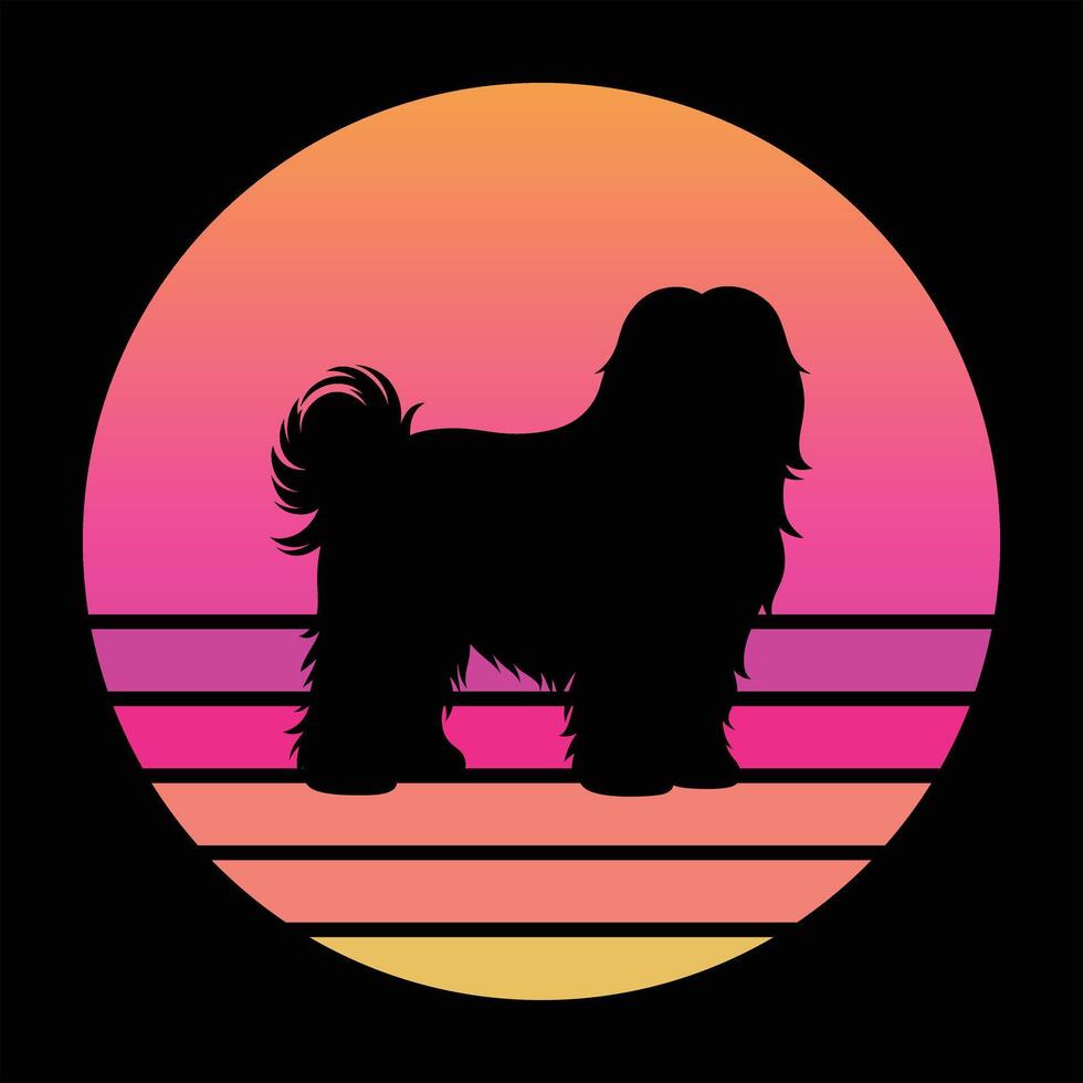 Sunset Inspired Old English Sheepdog Silhouette Art vector
