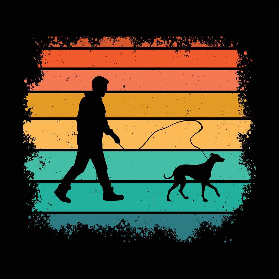 Whippet Dog Silhouette with Retro Sunset and Vintage Background vector