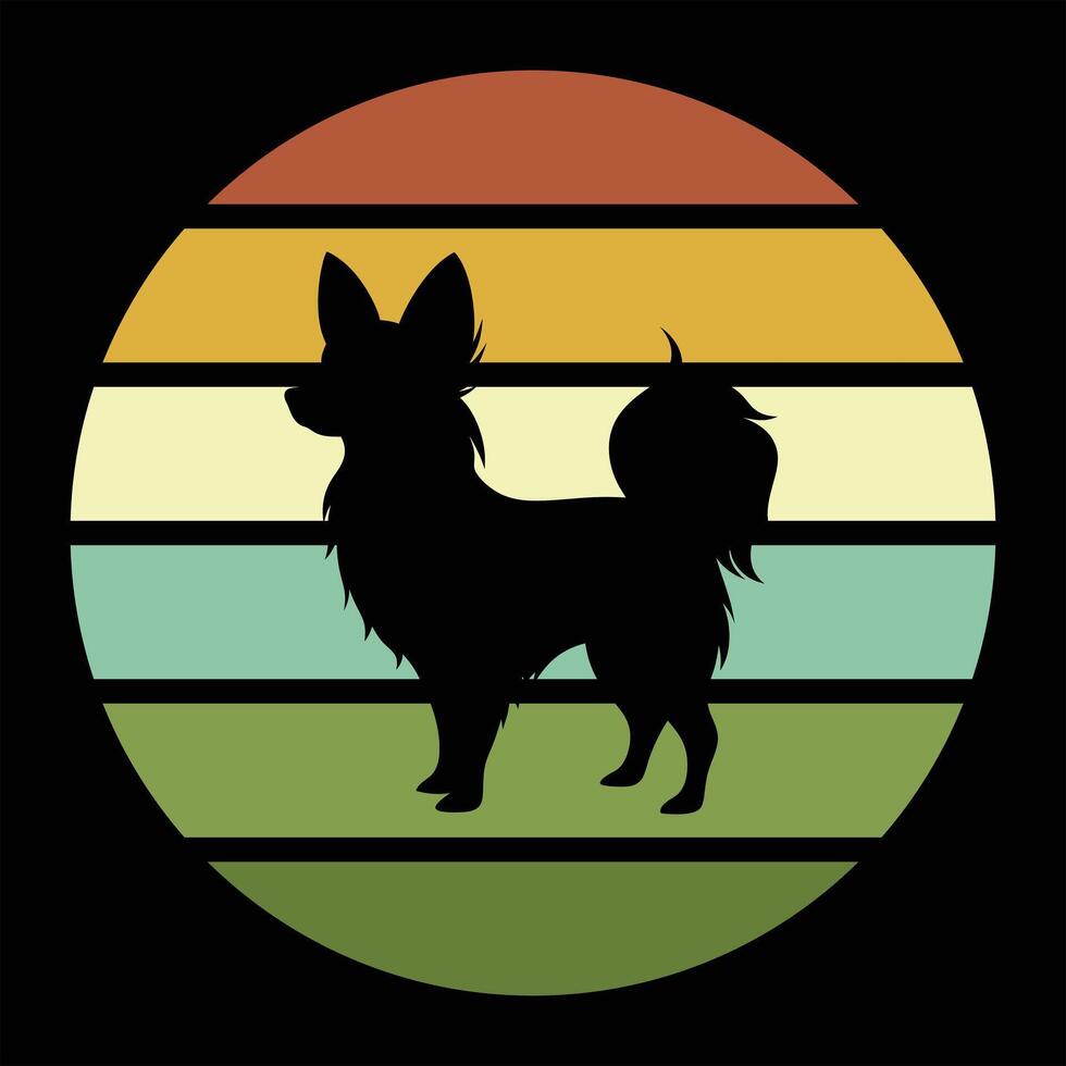 Papillon Dog Silhouette with a Retro Sunset Palette vector