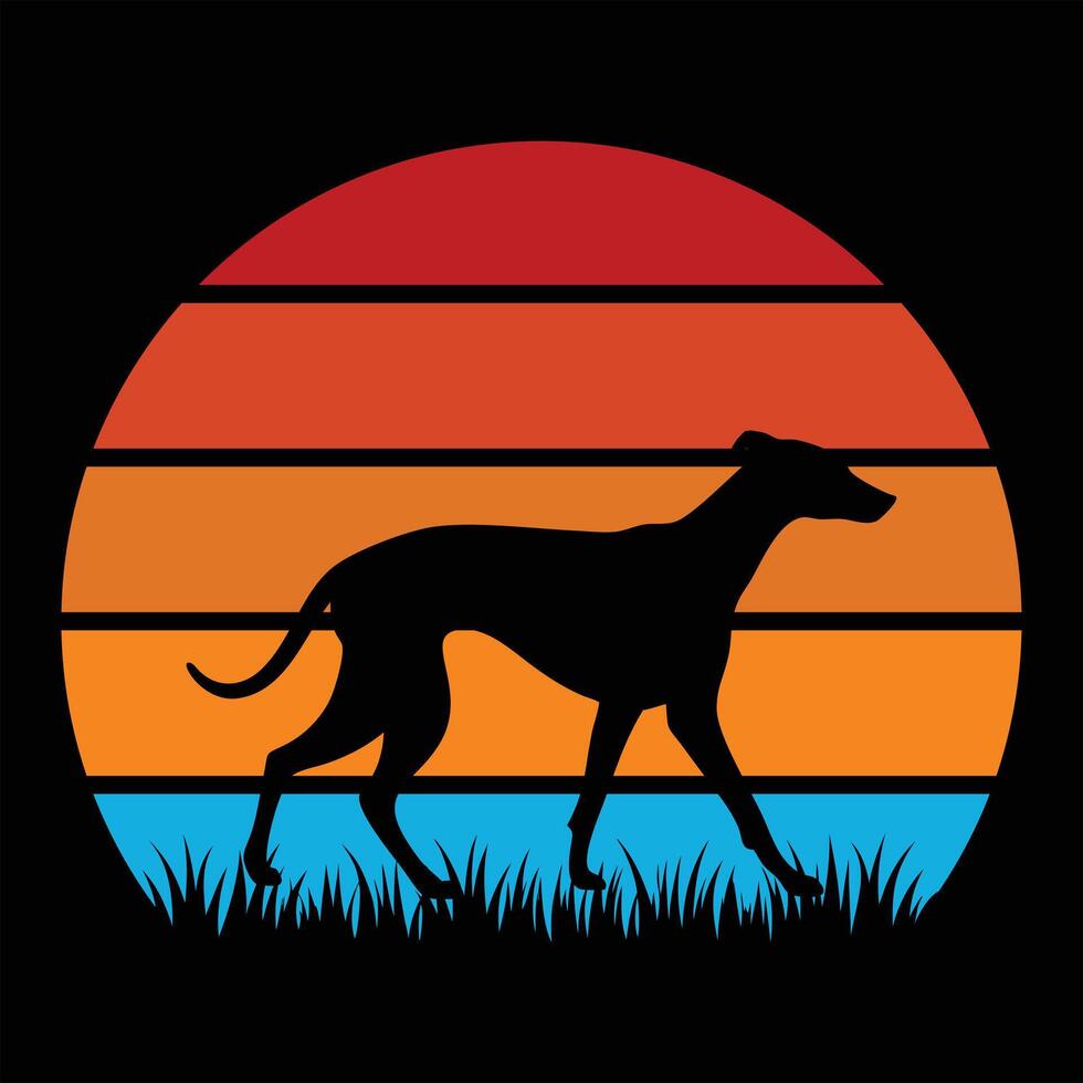 Whippet Dog Silhouette on Vintage Sunset Retro Background vector