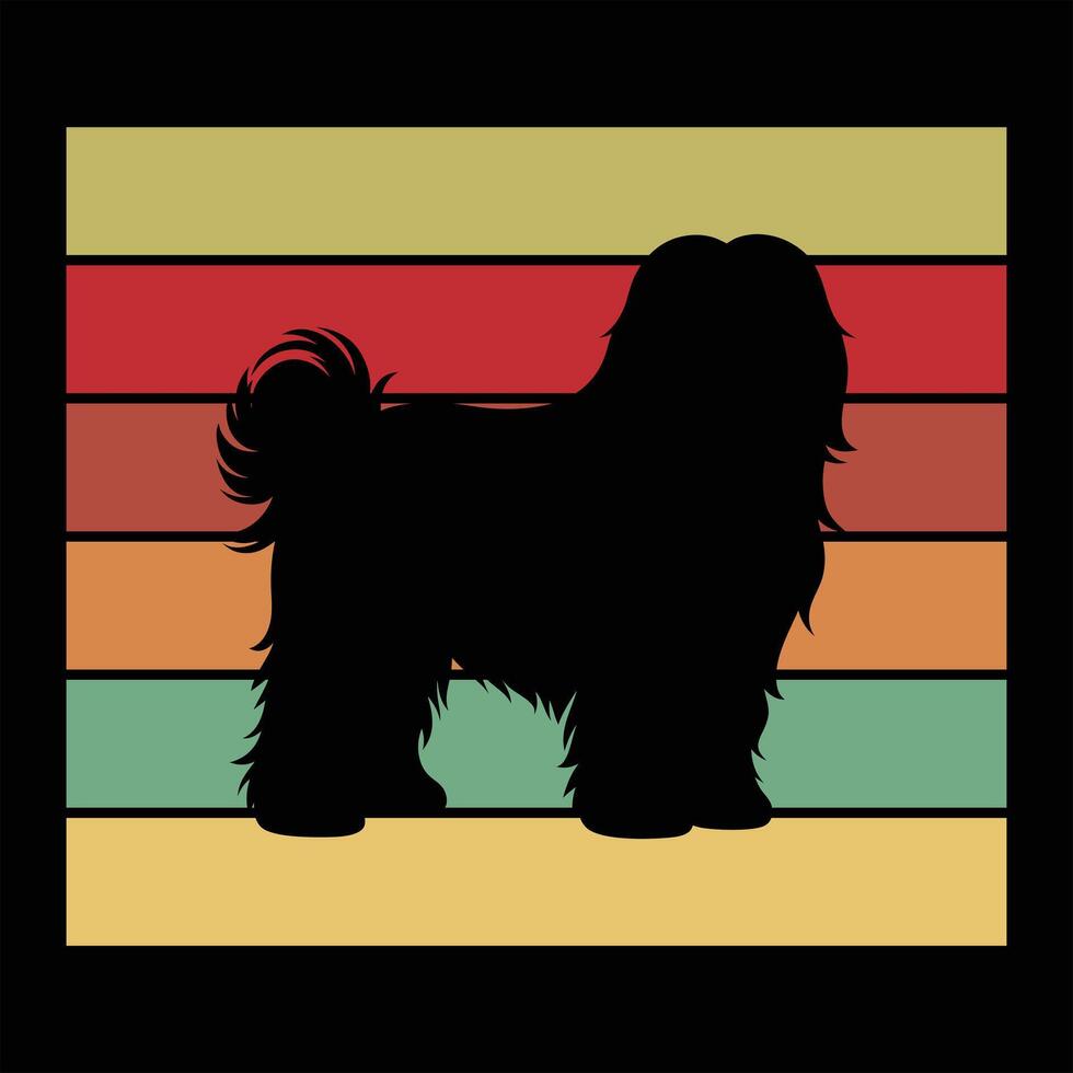Old English Sheepdog Silhouette with Retro Sunset Feel vector
