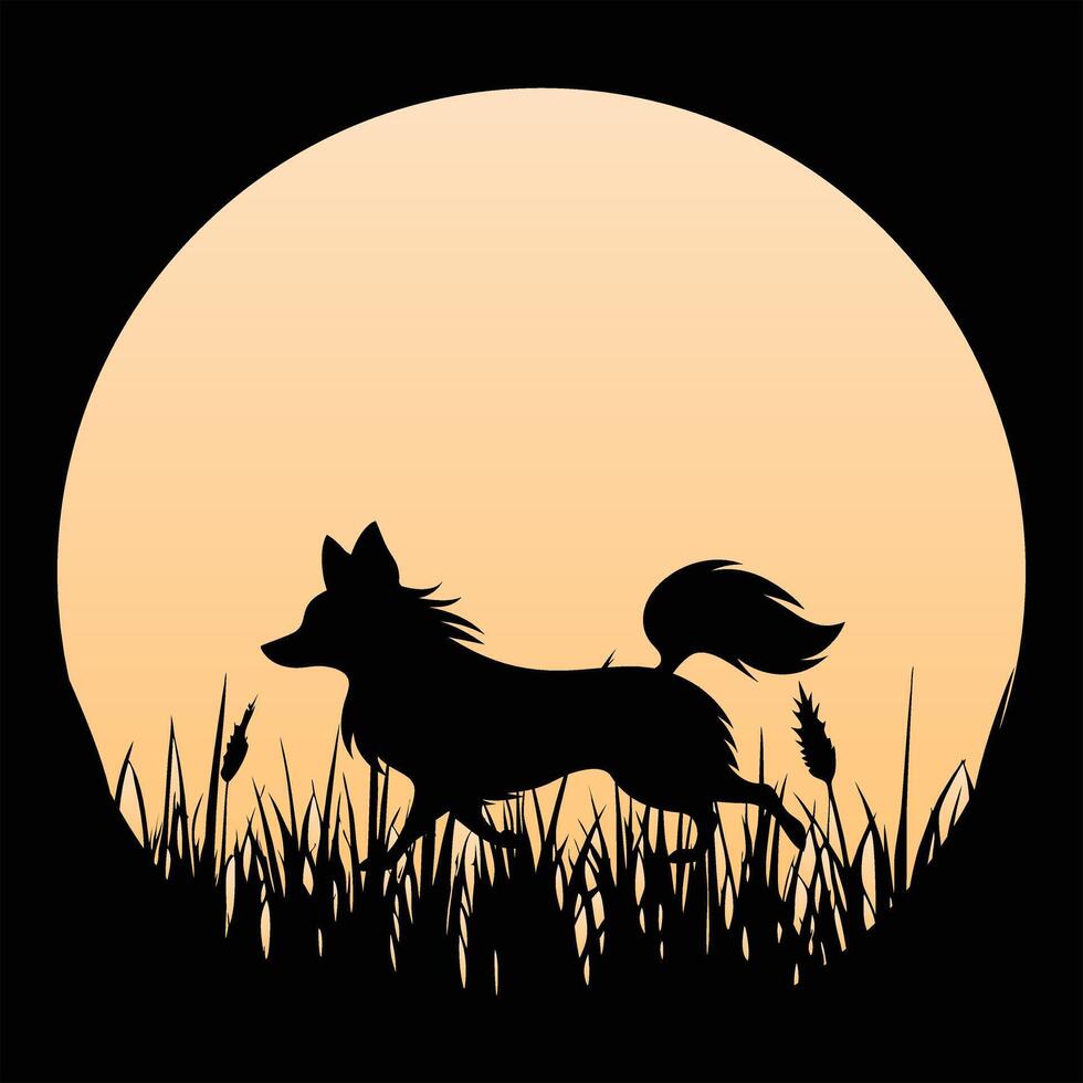 Papillon Dog Silhouette with Retro Sunset Vibes vector