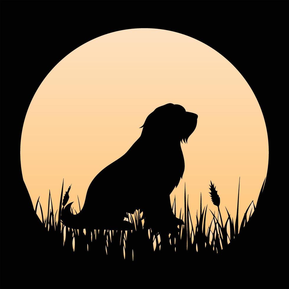 Retro Old English Sheepdog Silhouette at Sunset vector