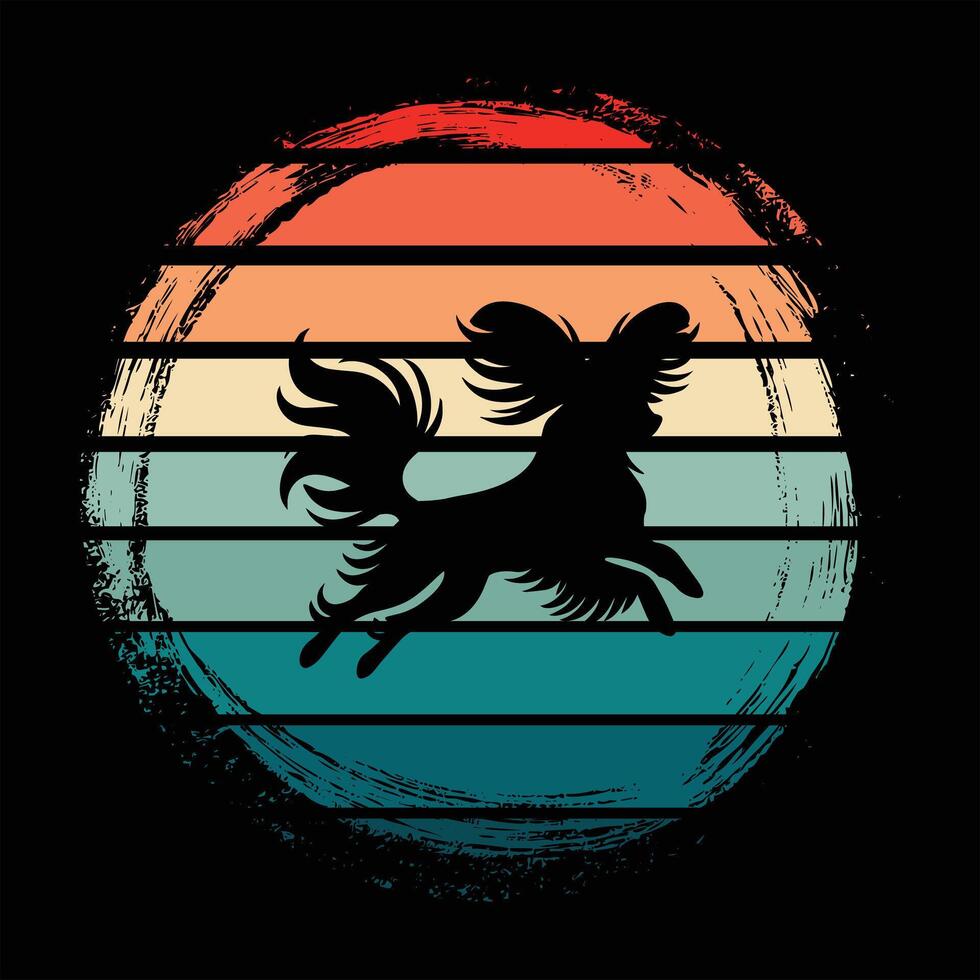 Sunset Retro Papillon Dog Silhouette Art Design vector