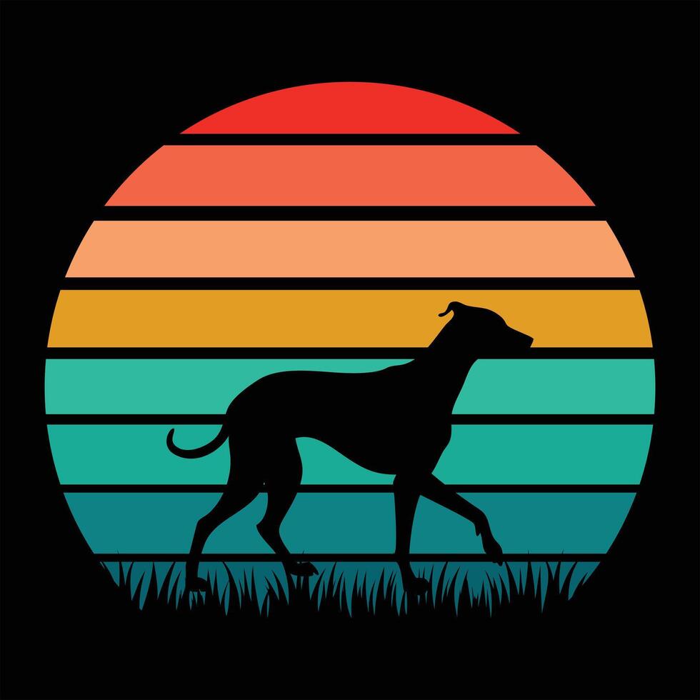 Whippet Dog Silhouette with Retro Sunset Background Artwork vector