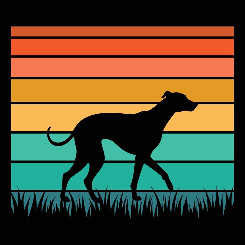 Retro Whippet Dog Silhouette with Vintage Sunset Illustration vector