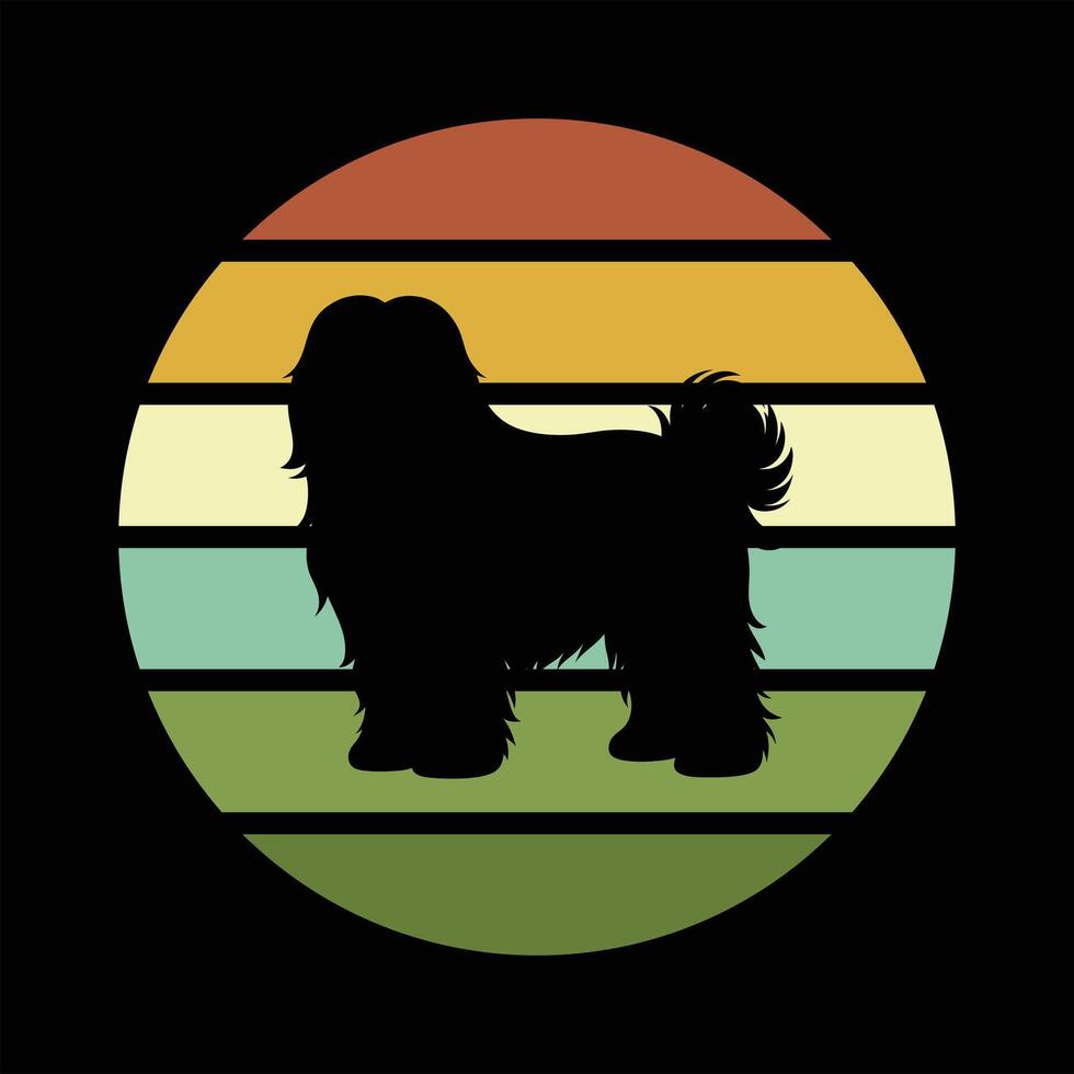 Old English Sheepdog in Front of a Retro Sunset vector