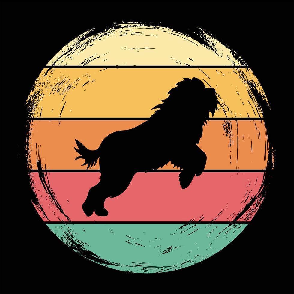 Old English Sheepdog Silhouette with Retro Sunset Vibes vector
