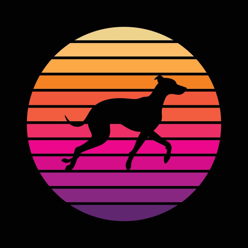 Retro Whippet Dog Silhouette with Sunset Illustration Design vector