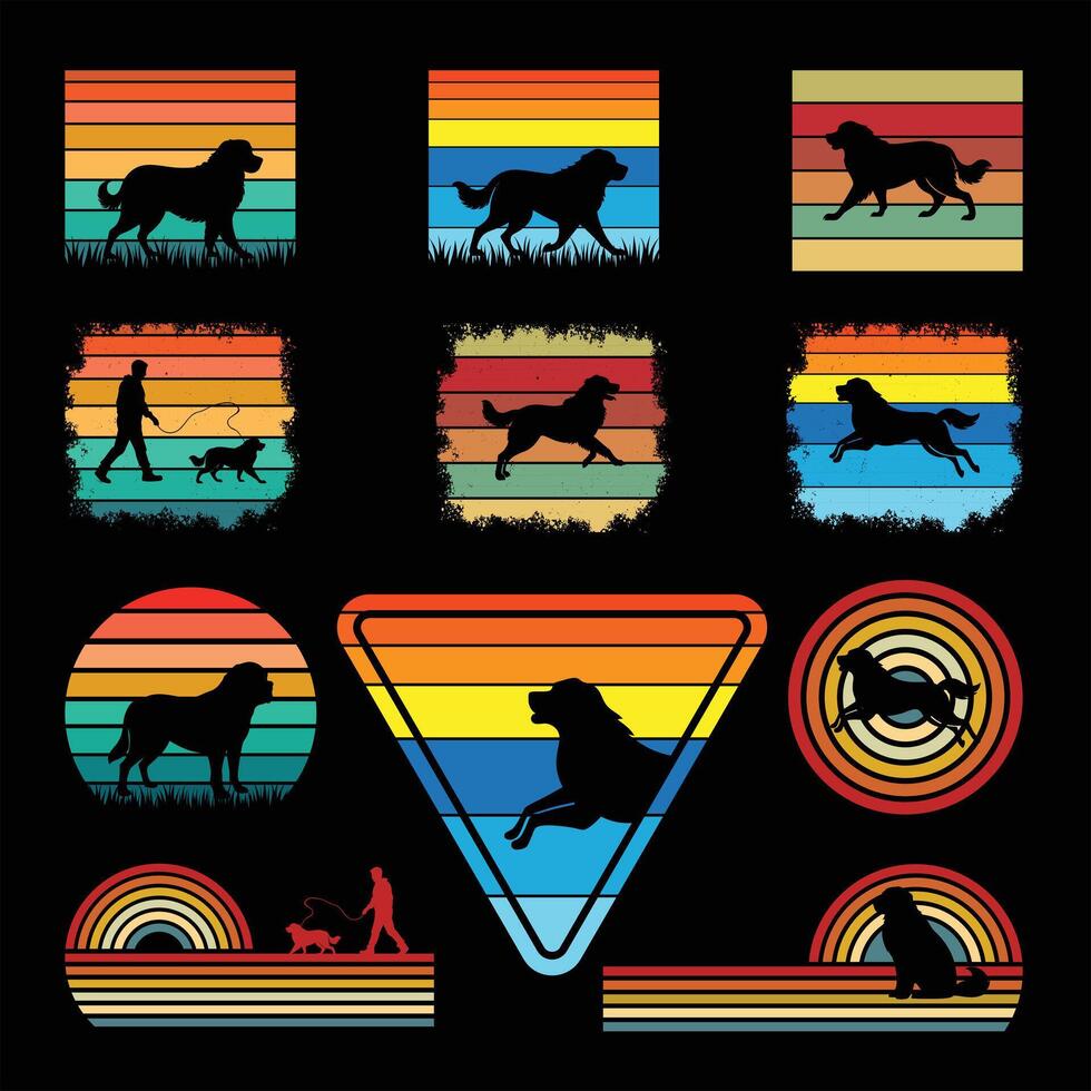 St. Bernard Dog Silhouette in Vintage Sunset Design Bundle vector