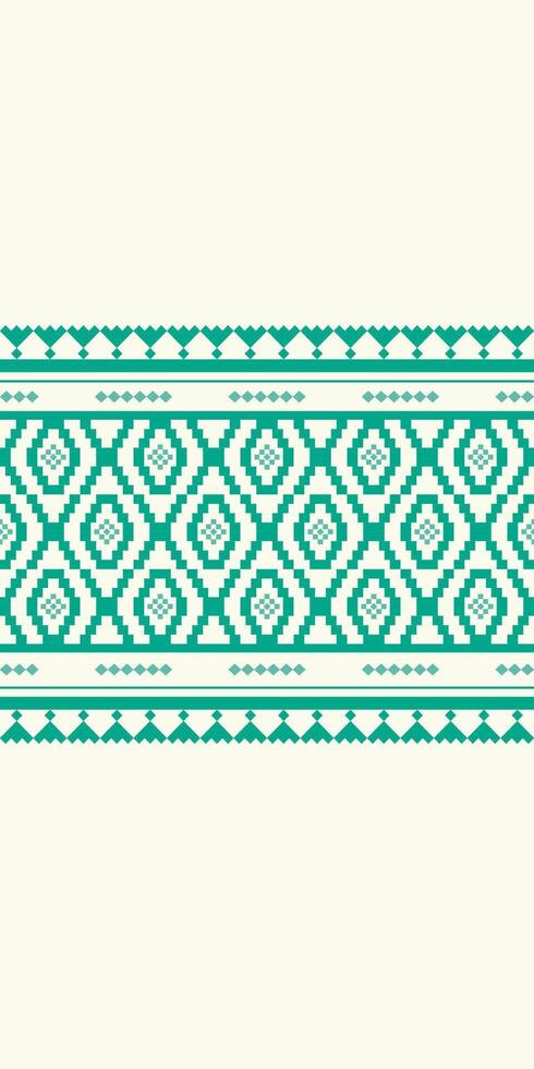 Deep Emerald Needle Craft Embroidery on Cream Background Seamless Pattern The Zigzag and Pixel art Abstract Ornament Delight Homespun Design for Tribal Decoration, Fabric, Silk Print, Saree. vector