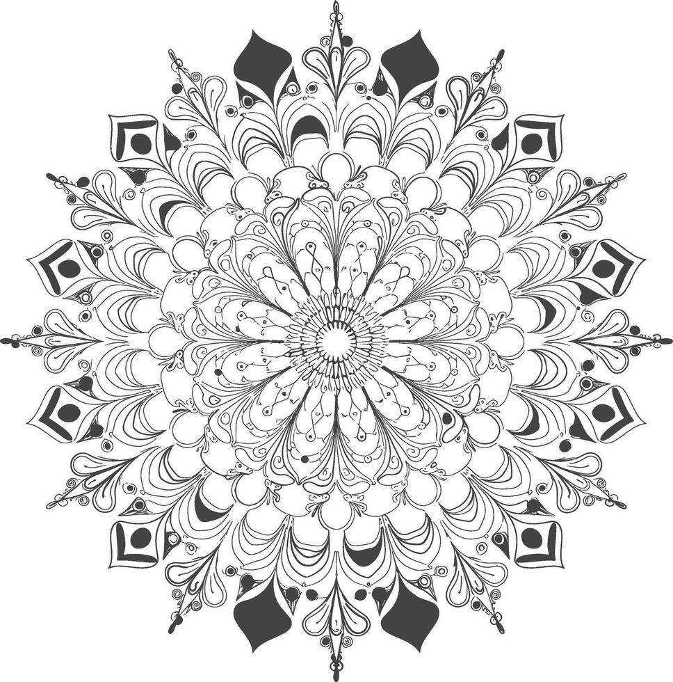 Spruced-up Unique Mandala Flower Coloring Page With Symmetrical Design. vector