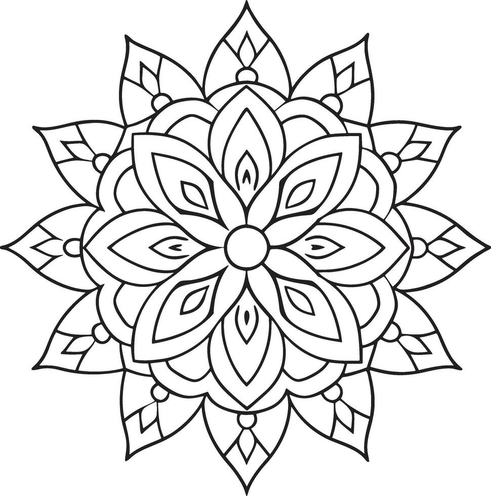 Gorgeous Unique Mandala Flower Coloring Page With Symmetrical Design. vector