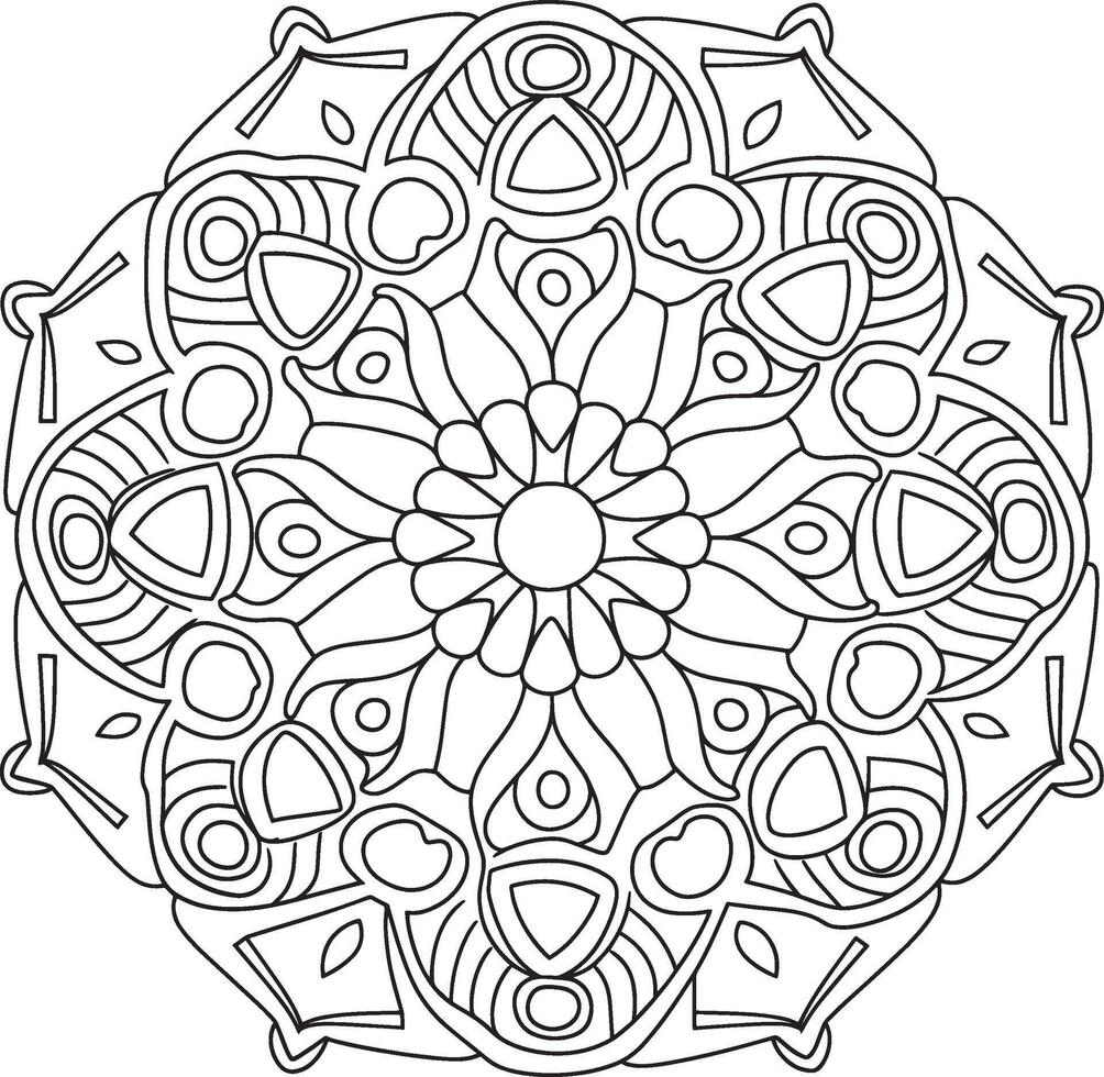 Sprightly Unique Mandala Flower Coloring Page With Symmetrical Design. vector