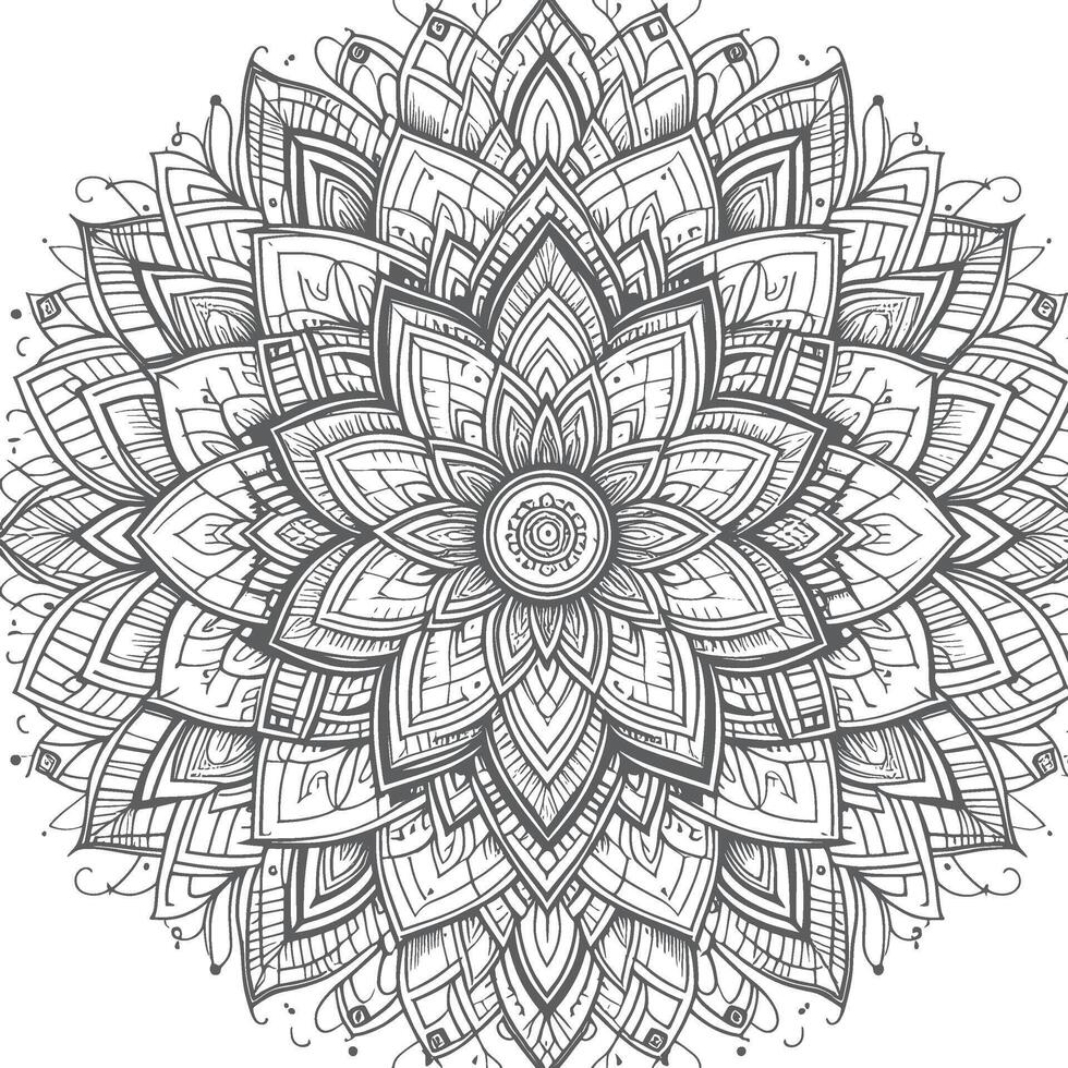 Elegant Unique Mandala Flower Coloring Page With Symmetrical Design. vector