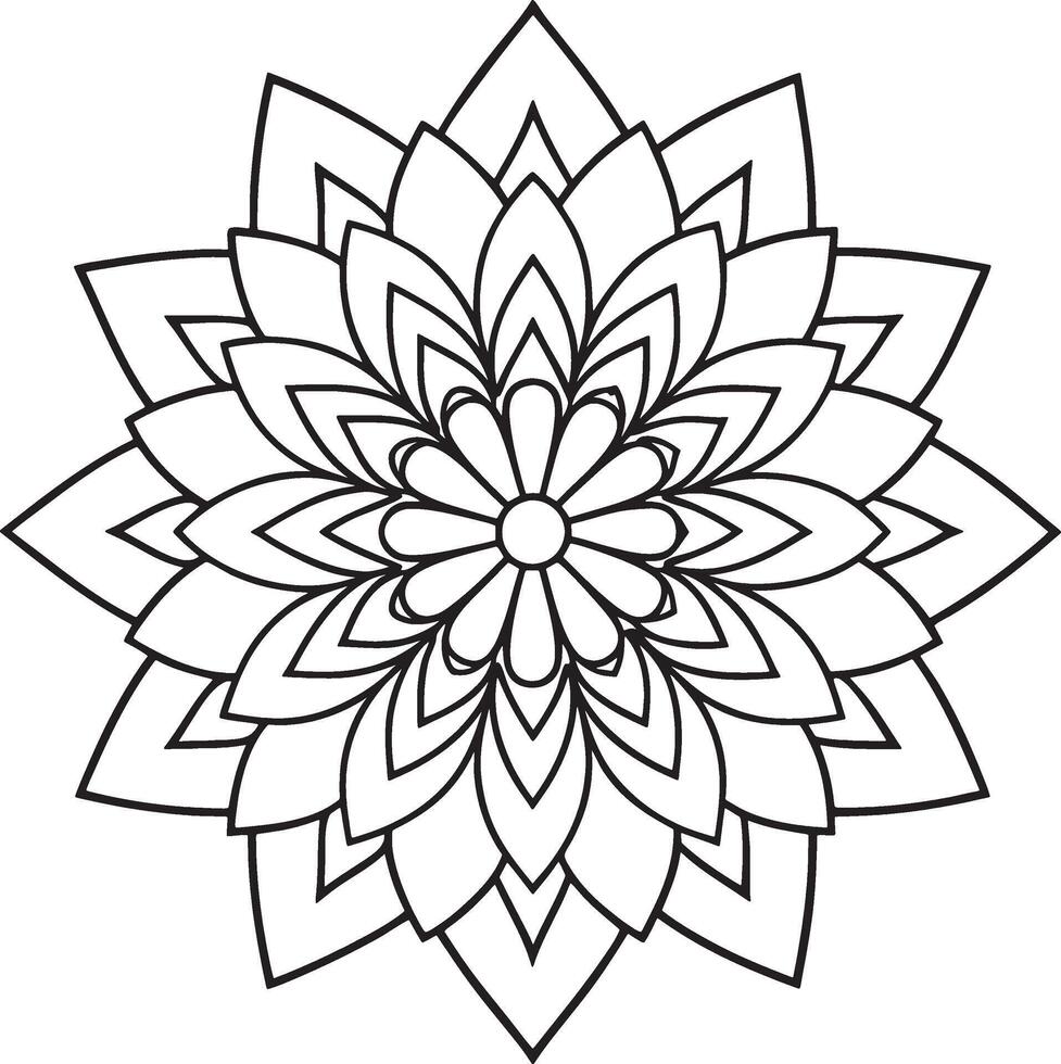 Comely Unique Mandala Flower Coloring Page With Symmetrical Design. vector