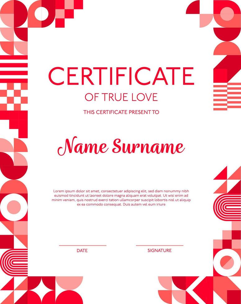 Valentine day diploma or love certificate template vector
