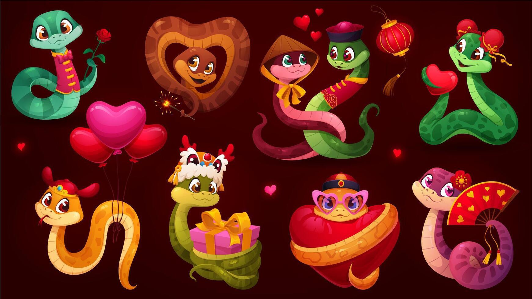 Valentine day cartoon snakes with love feelings vector