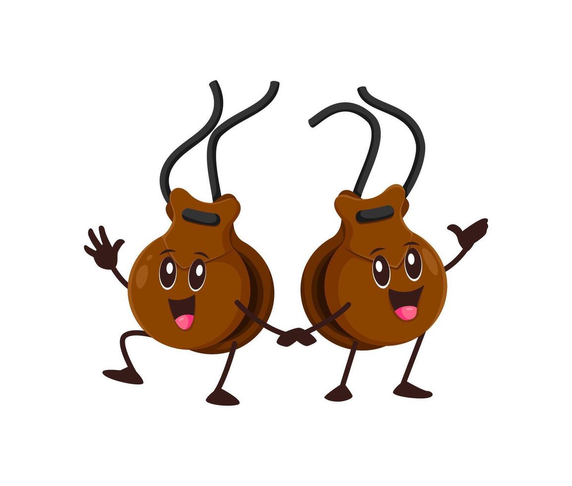 Cartoon funny castanet music instrument characters vector