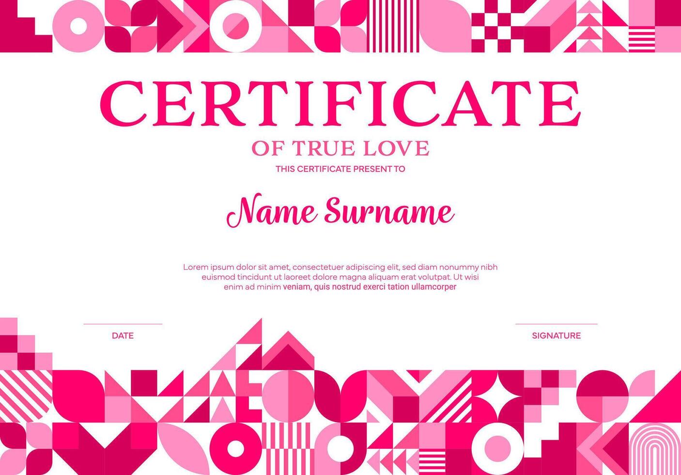Valentines day certificate diploma template vector