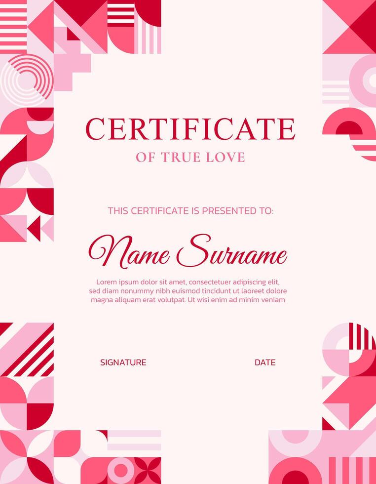 Valentines day certificate with bauhaus shapes vector