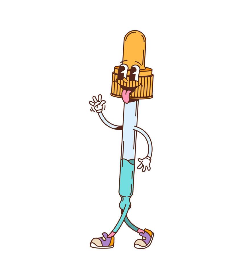 Cartoon groovy pipette medicine health character vector