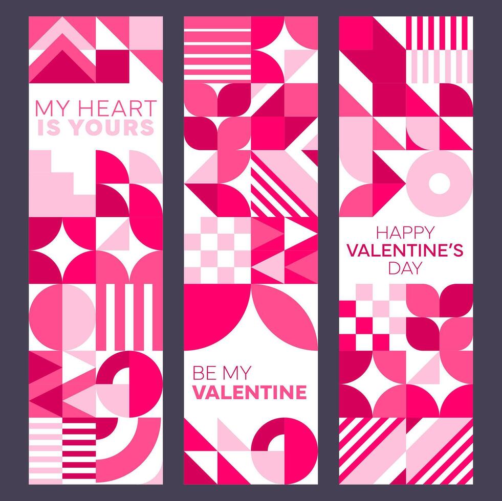 Valentine Day banners of bauhaus shapes vector