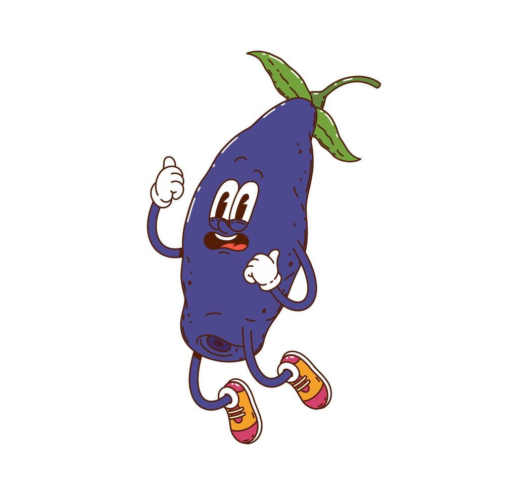 Cartoon groovy honeyberry character happy jumping vector