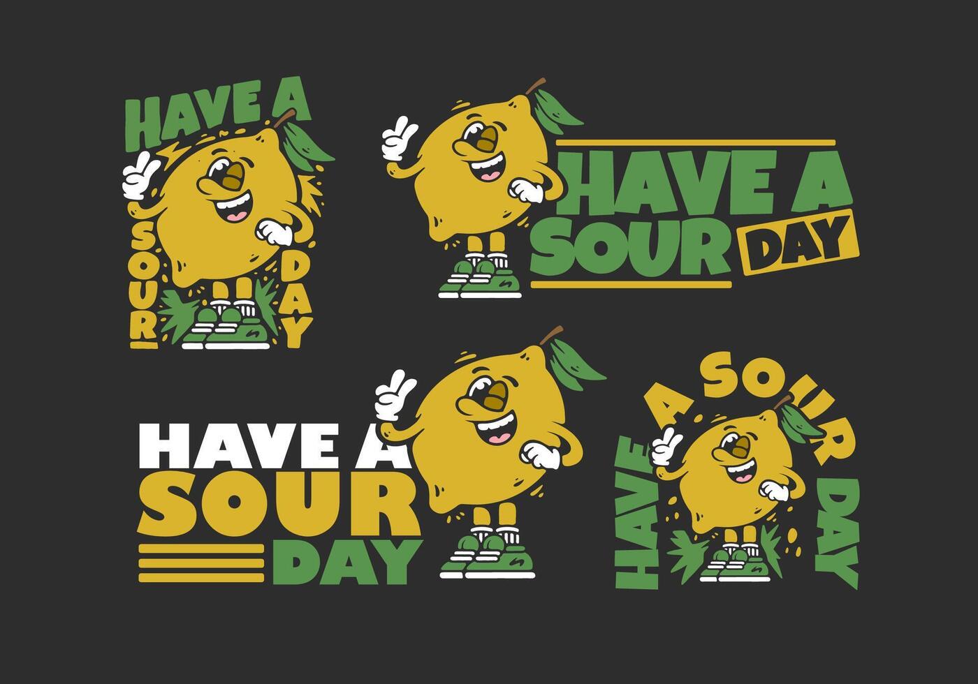 Have a sour day. Mascot character of lemon fruit in flat art style design in 4 type vector