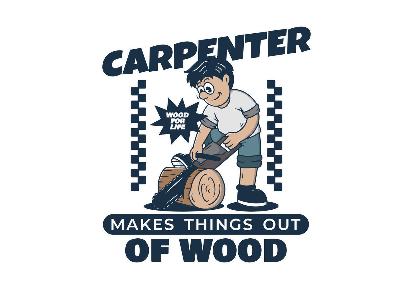 The Illustration of a Carpenter sawing a block of wood vector