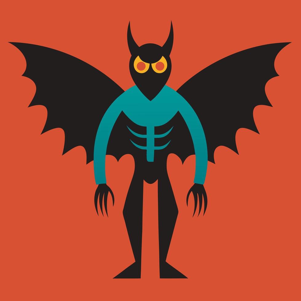 a cartoon bat with a skeleton face and wings vector