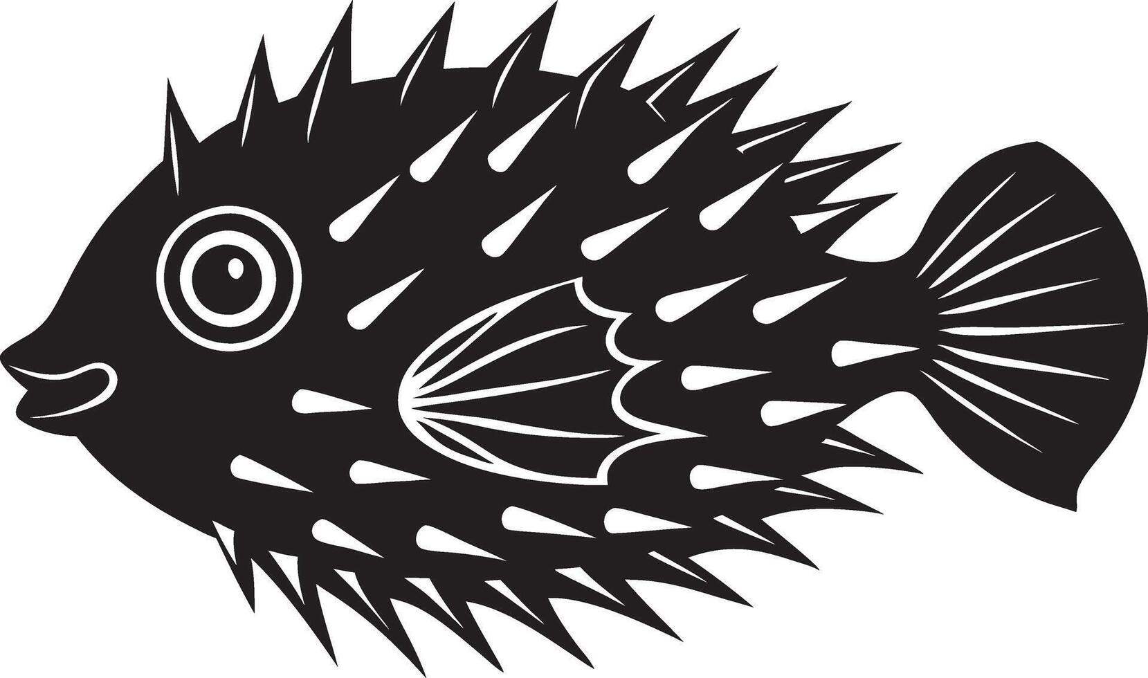 a black and white puffer fish on a white background vector