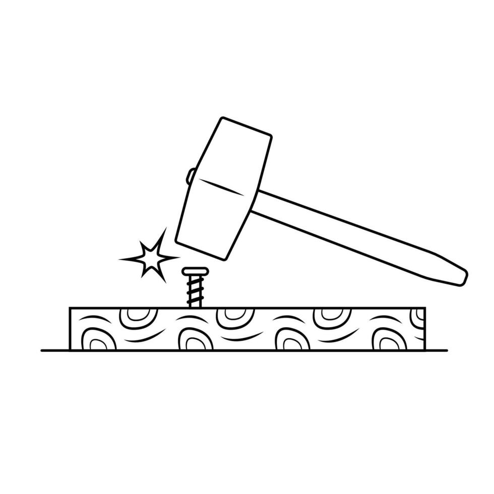 Nail Hammered Outline Illustration on White Background vector