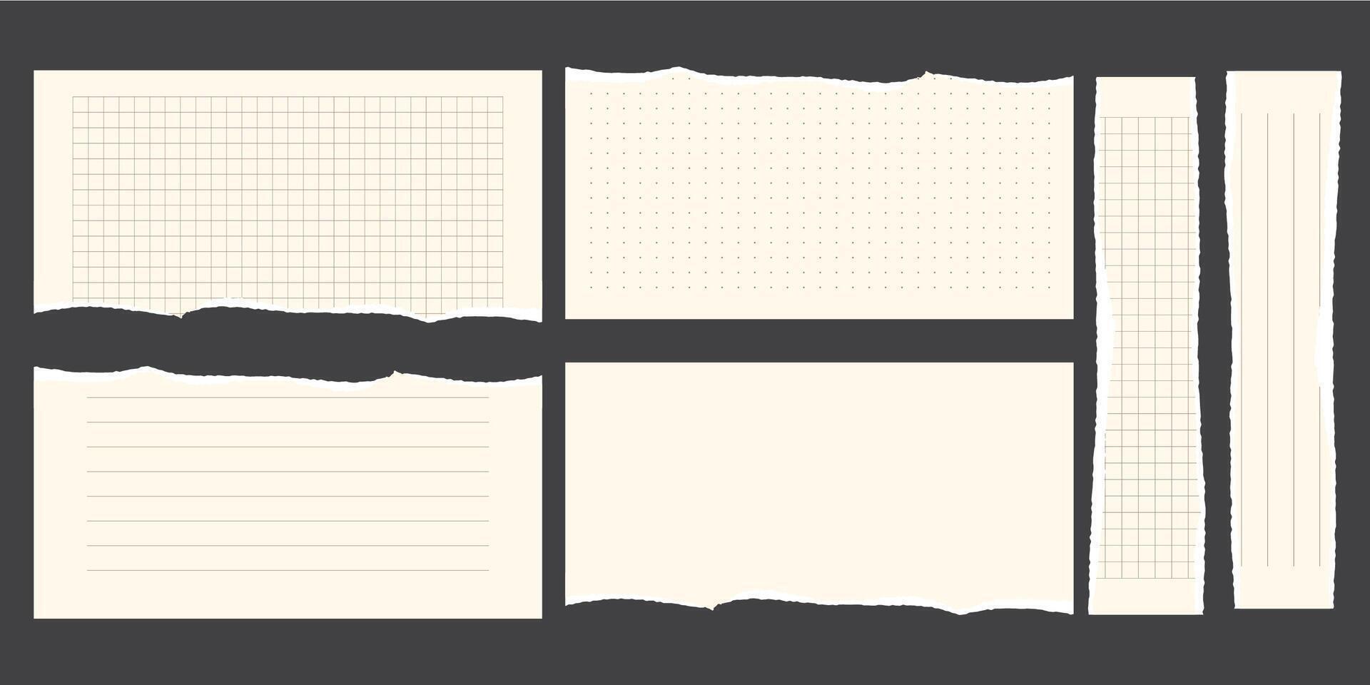 Paper scraps. Torn pieces of paper, with torn edges for notes, realistic torn pieces of blank note pages. illustration isolated vector
