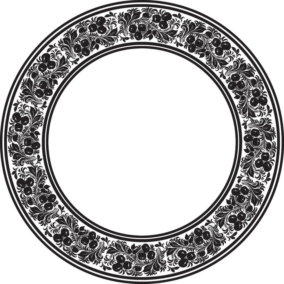 monochrome round Russian folk ornament Khokhloma. National endless circle, border, frame of Slavic vector