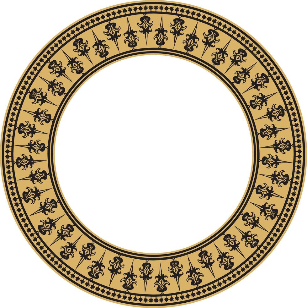 golden and black round byzantine ornament. Circle, border, frame of ancient Greece and Eastern Roman Empire. vector