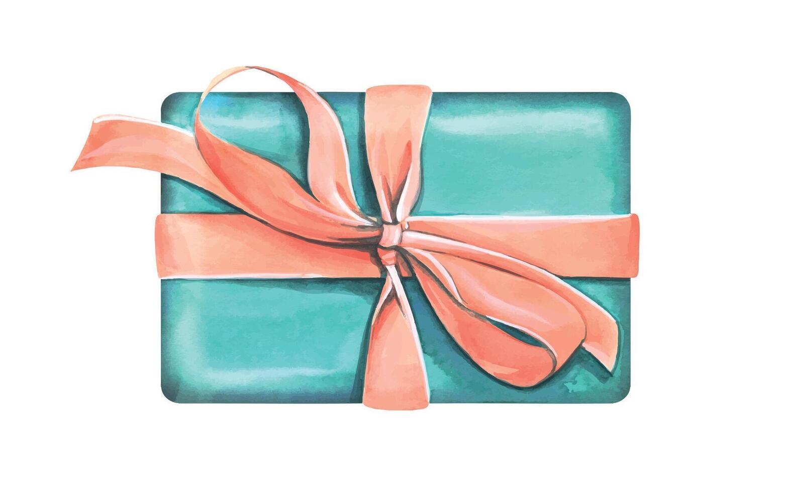Gift box with a bow. Watercolor illustration. An isolated object from a set of HAPPY BIRTHDAY. For decoration, design and compositions of souvenirs, paper, stickers, postcards, invitations, posters vector