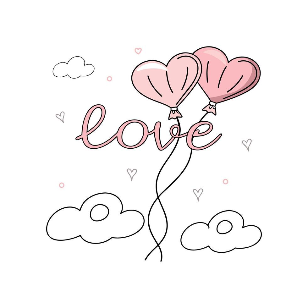 nice and attractive Love balloon with clouds and heart , art and illustration , vector