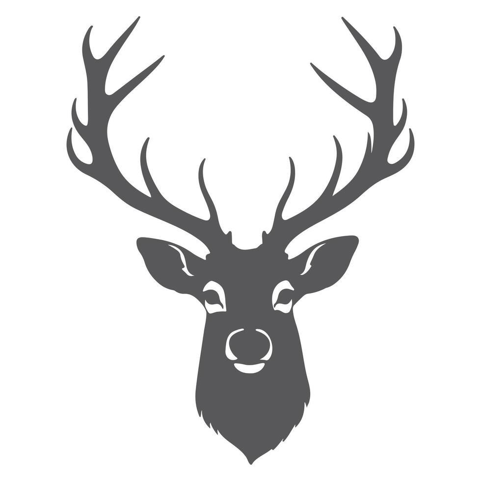 A graceful deer head silhouette with detailed antlers, set against a crisp white background, symbolizing elegance and wilderness. vector