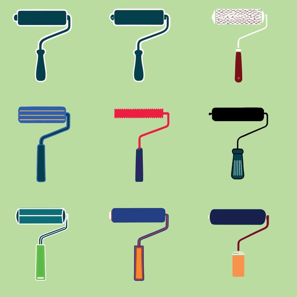 Set of four minimalist paint roller icons in black and white. Ideal for graphic design, home improvemen vector