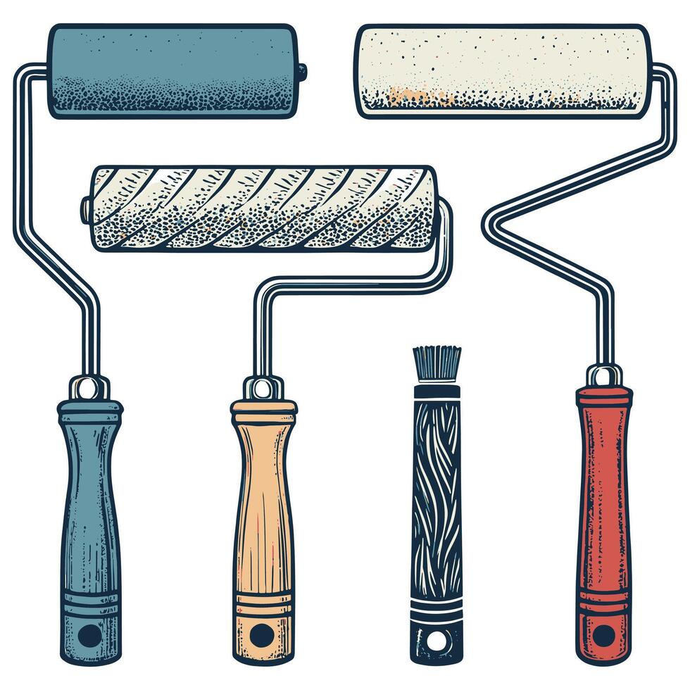 paint rollers with colorful paints background vector