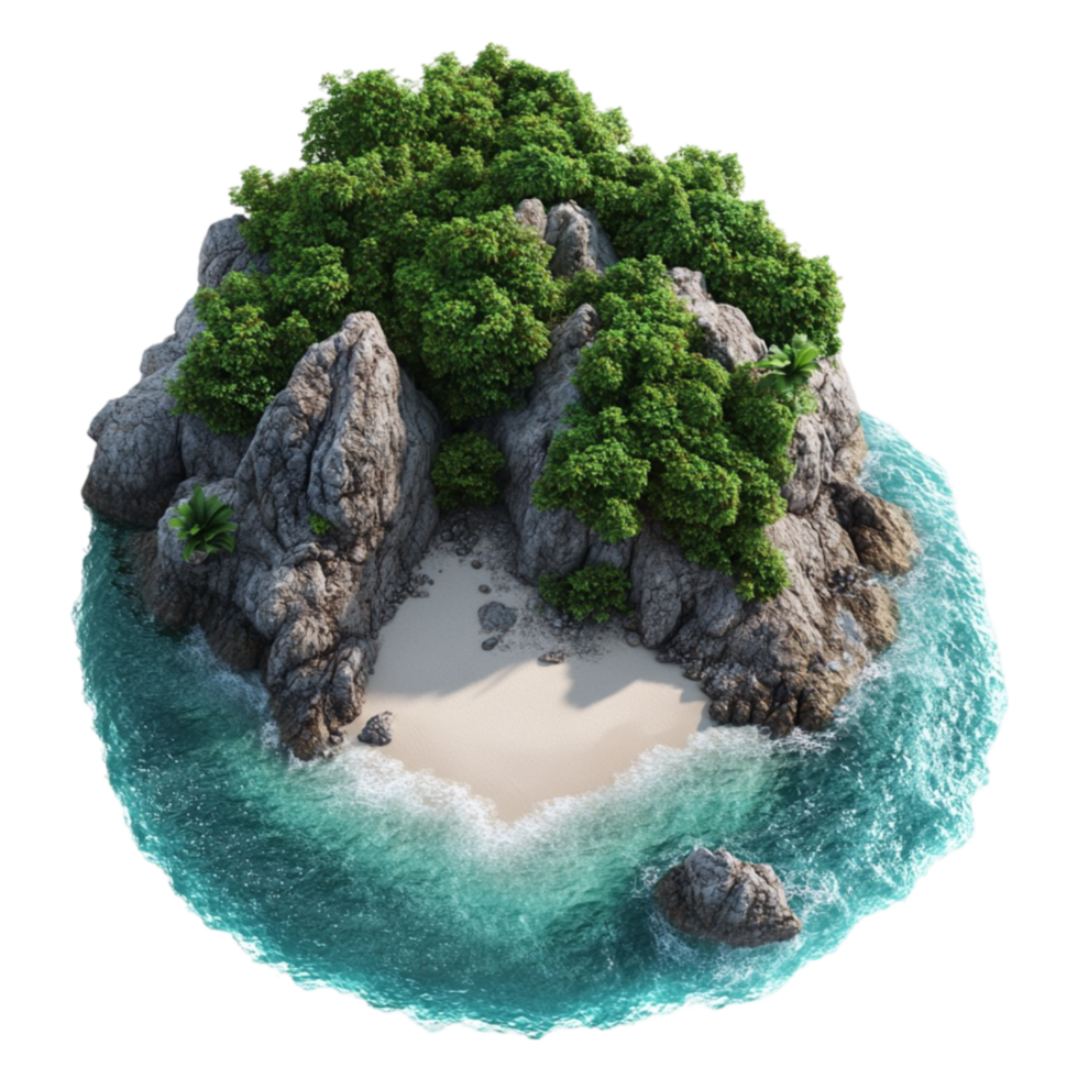 An Island With a Small Beach and Trees On Transparent Background png