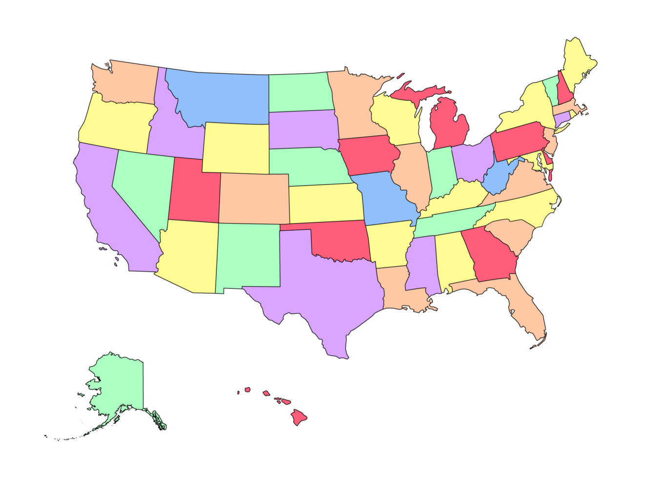American states map without name on transparent background png